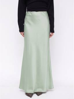Cider - Satin Ruffle Women's Mid-Waist Maxi Skirt Pale Green