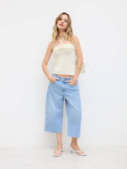 Cider - Knit Women's Halter Neck Rosette Backless Cami Top White