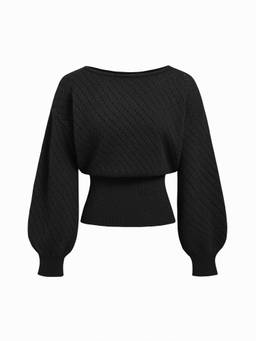 Cider - Knit Women's Hollow Out Boat Neck Oversized Top Black
