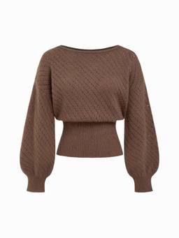 Cider - Knit Women's Hollow Out Boat Neck Oversized Top Brown