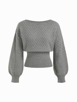 Cider - Knit Boat Neck Women's Hollow Out Oversized Top Grey