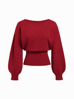 Cider - Knit Women's Hollow Out Boat Neck Oversized Top Red