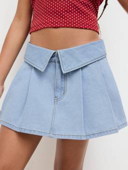 Cider - Low Rise Women's Pleated Foldover Mini Skirt Baby Blue