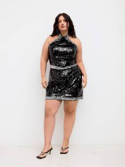 Cider - Sequin Women's Mid-Rise Contrast Hem Mini Skirt Black