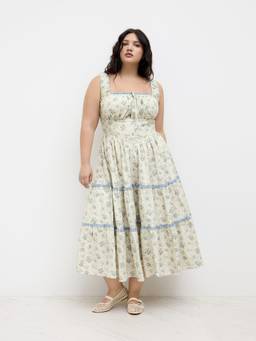 Cider - Ditsy Floral Women's Shirred Tiered Maxi Dress Baby Blue