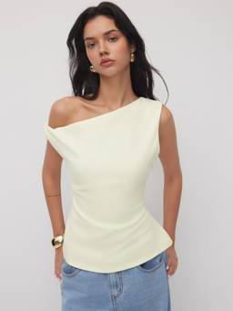 Cider - Twist Ruched Women’s Asymmetrical Neck Tank Top Cream