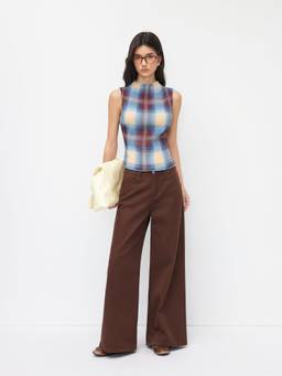 Cider - Plaid Texture Women's Sleeveless High Neck Tank Top Blue