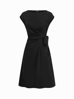 Cider - Boat Neck Women's Knotted Ruched Midi Dress Black