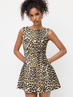 Cider - Leopard Women's Animal Print Boat Neck Mini Dress Brown