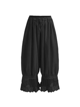 Cider - Lace Patched Women's Mid-Rise Drawstring Cropped Culottes Black