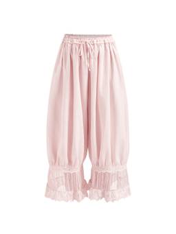Cider - Lace Patch Women's Mid-Rise Drawstring Cropped Culottes Pink