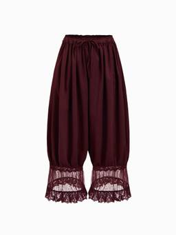 Cider - Lace Patch Women's Mid-Waist Drawstring Cropped Culottes Wine