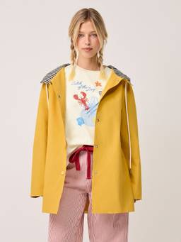 Cider - Two Tone Women's Hooded Drawstring Oversized Coat Mustard