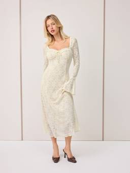 Cider - Lace Women's Sweetheart Neck Bell Sleeve Maxi Dress Cream