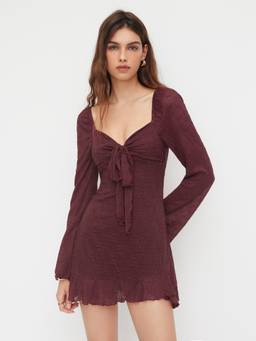 Cider - Lace Floral Women's Sweetheart Bowknot Mini Dress Wine