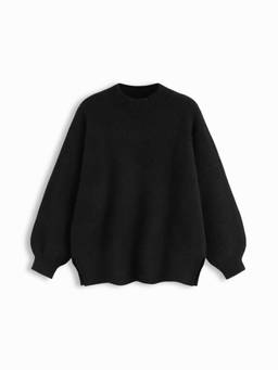 Cider - Knit Wool-blend Women's Split Oversized Long Sleeve Top Black