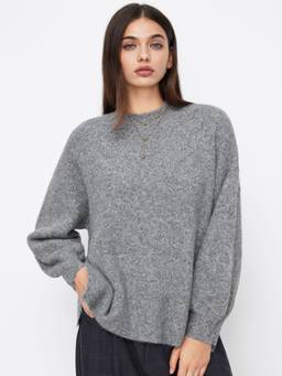 Cider - Knit Wool-blend Women Split Oversized Long Sleeve Top Grey