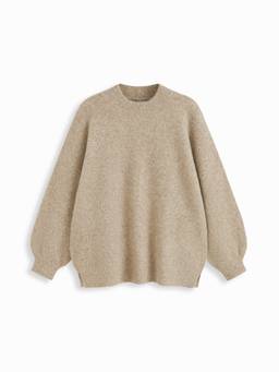 Cider - Knit Wool-blend Women Split Oversized Long Sleeve Top Khaki