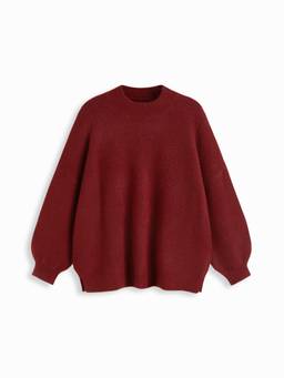 Cider - Knit Wool-Blend Women's Split Oversized Long Sleeve Top Red