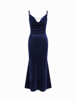 Cider - Velvet Women's Slim Cowl Neck Backless Maxi Dress Navy Blue