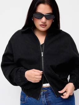 Cider - Aviator Women's Oversized Zippered Bomber Jacket Black