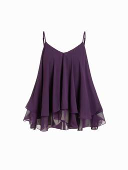 Cider - Chiffon Ruffle Hem Women’s Knotted Layered Cami Top Purple