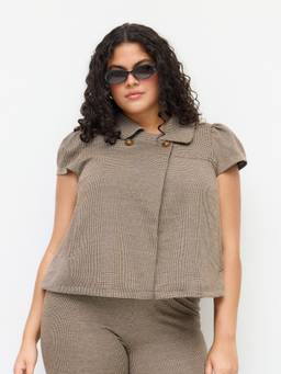 Cider - Houndstooth Women's Peter Pan Collar Button Blouse Brown