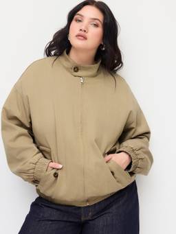 Cider - Reversible Women's Houndstooth Oversized Bomber Jacket Khaki