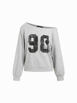Cider - 90 Terry Women's Asymmetrical Neck Graphic Sweatshirt Light Grey