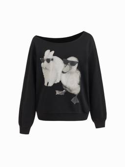 Cider - Terry Women's Regular Fit Graphic Asymmetrical Sweatshirt Black