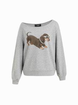 Cider - Terry Women's Regular Fit Dog Graphic Asymmetrical Sweatshirt Grey