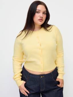 Cider - Knit Women's Button-Up Round Neck Cardigan Yellow