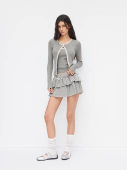 Cider - Knit Women’s Contrast Binding Round Neck Cardigan Grey