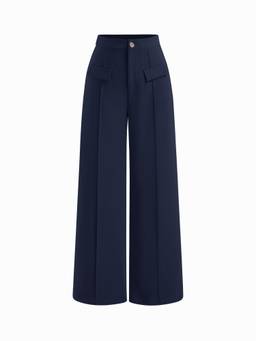 Cider - Pocket Women's High-Waist Straight-Leg Trousers Navy Blue