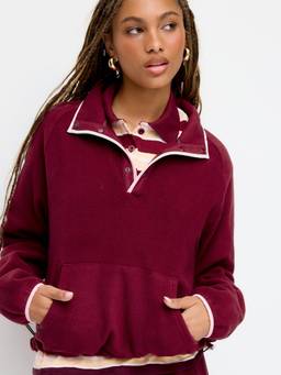 Cider - Fleece Women's Oversized Stand Collar Sweatshirt Burgundy