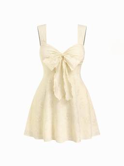 Cider - Sweetheart Bowknot Women's Sleeveless Mini A-Line Dress Yellow