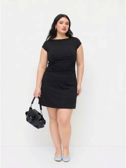 Cider - Cotton Blend Women’s Ruched Boat Neck Skirt Set Charcoal