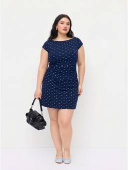 Cider - Cotton Blend Women Polka Dot Ruched Skirt Set Navy Blue