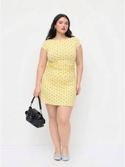 Cider - Cotton Blend Women Polka Dot Ruched Skirt Set Yellow