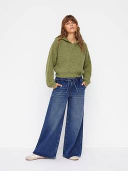 Cider - Knit Women's Oversized Fit Hooded Hoodie Olive