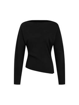 Cider - Knit Women's Asymmetrical Hem Boat Neck Top Black