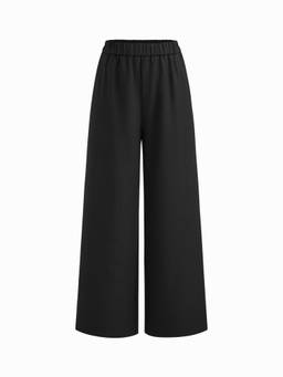 Cider - Elastic Waist Women's Mid-Rise Straight-Leg Trousers Black