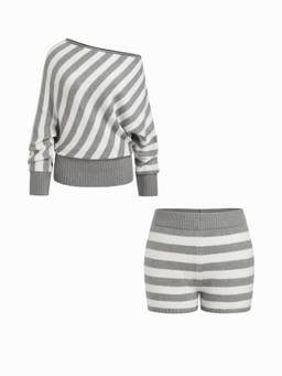 Cider - Knit Wool-blend Women Asymmetrical Neck Co-ord Set Grey