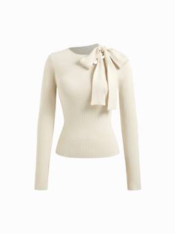 Cider - Knit Women's Asymmetrical Neck Knotted Top Cream