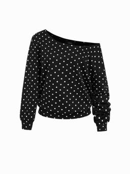 Cider - Terry Women's Oversized Asymmetrical Neck Sweatshirt Black