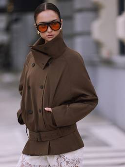 Cider - Multi-way Women's Cotton Funnel Neck Belted Windcheater Brown