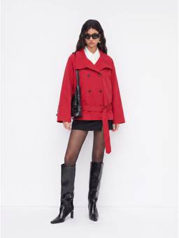 Cider - Multi-way Women’s Funnel Neck Belted Windcheater Jacket Red