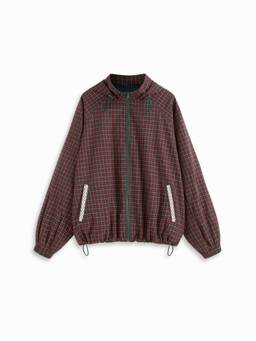 Cider - Plaid Women's Hooded Drawstring Oversized Jacket Wine