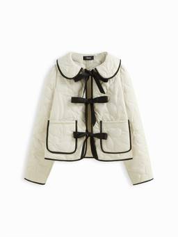 Cider - Peter Pan Collar Women's Quilted Floral Puffer Jacket White
