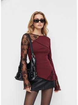 Cider - Cotton Blend Women’s Boat Neck Asymmetrical Hem Top Wine